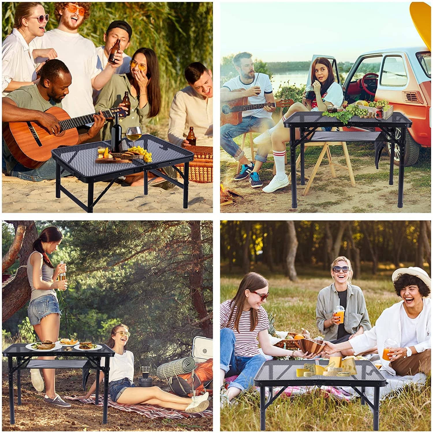 Folding Table Adjustable Height, Portable Camping Table with Mesh Bag ...