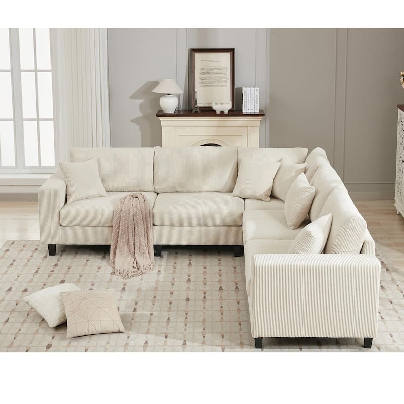 Modular Sectional Sofa for Living Room, Modern Oversized Corduroy Couch with Pillow, 5 Seater L-Shaped Sofas Comfy Couches