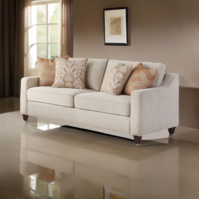 Leo 79 Inch Modern Sofa, 4 Accent Pillows, Soft Chenille Fabric, Beige