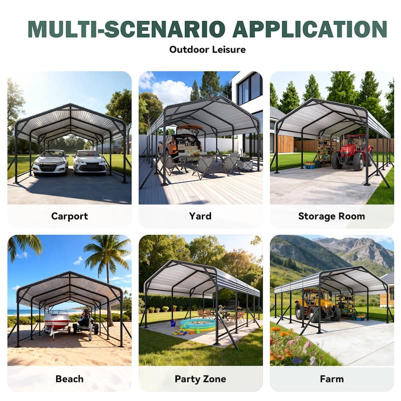 EROMMY Heavy Duty Metal Carport with Extra Support Poles, UV & Waterproof Car Canopy for Outdoor Vehicle Shelter