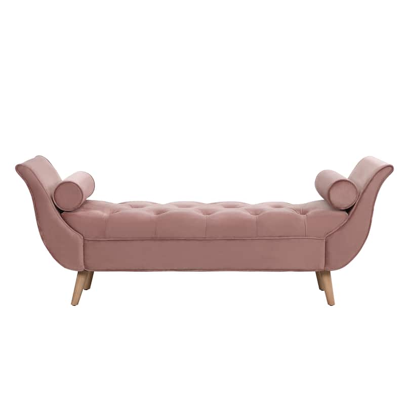 Christopher Knight Home - Quillon Velvet Tufted End of Bed Bench with Solid Wood Legs and 2 Pillows
