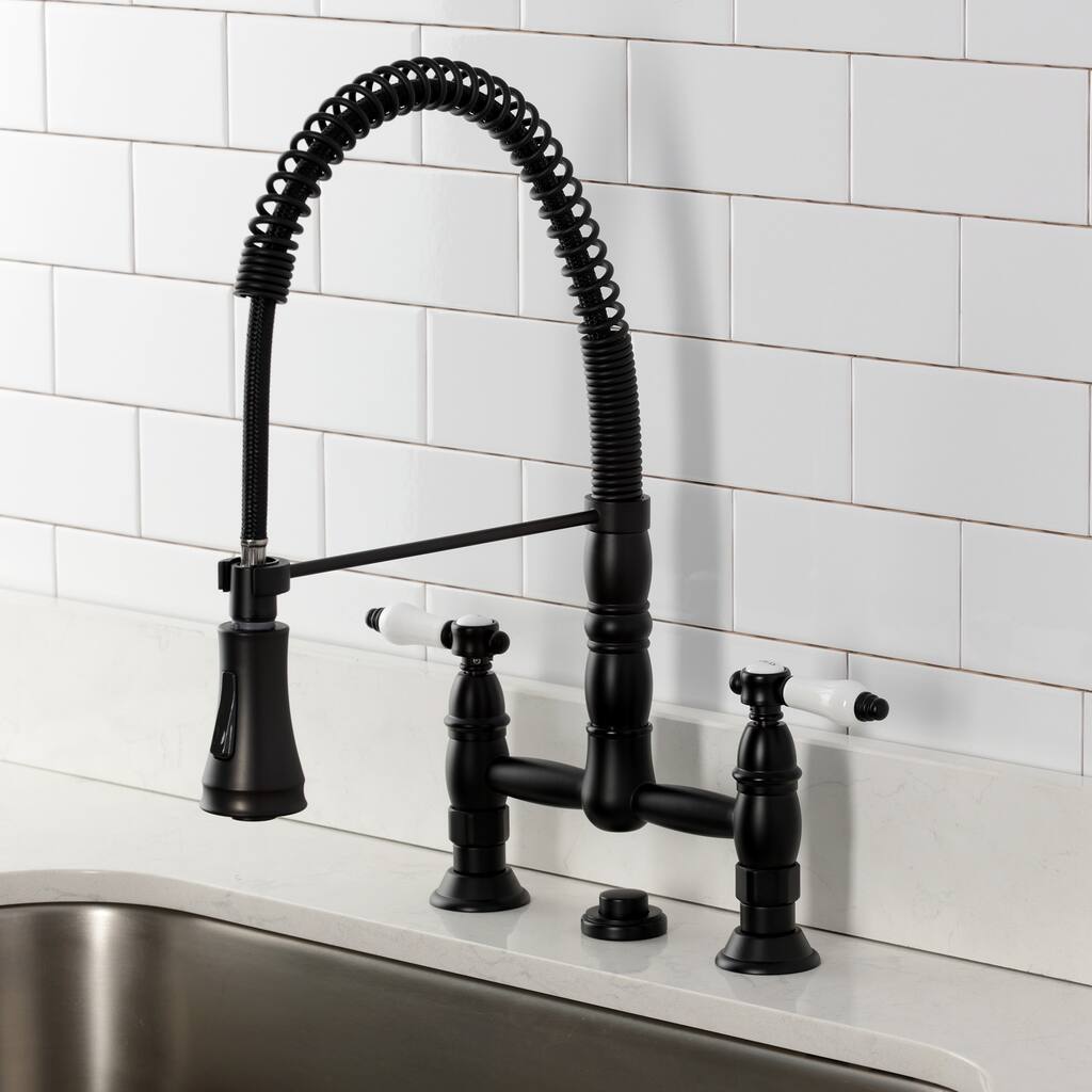 Kingston Brass Essex Double-Handle Wall-Mount Pre-Rinse Bridge Kitchen Faucet