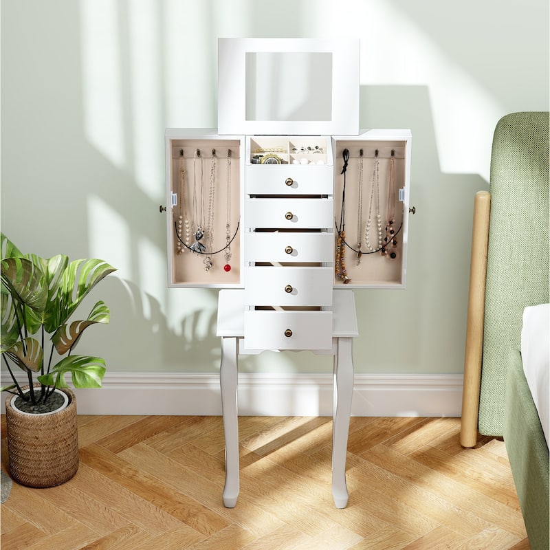 Gymax Mirrored Armoire Jewelry Cabinet Free Standing Organizer Storage - See Details