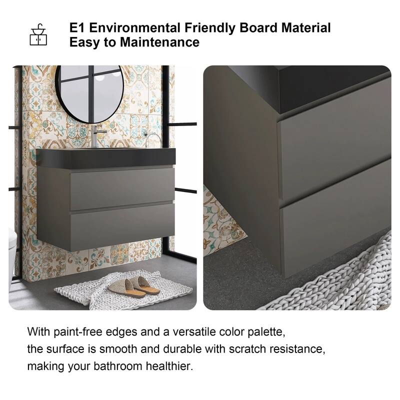 Single Sink Floating Bath Vanity in with Solid Surface Top