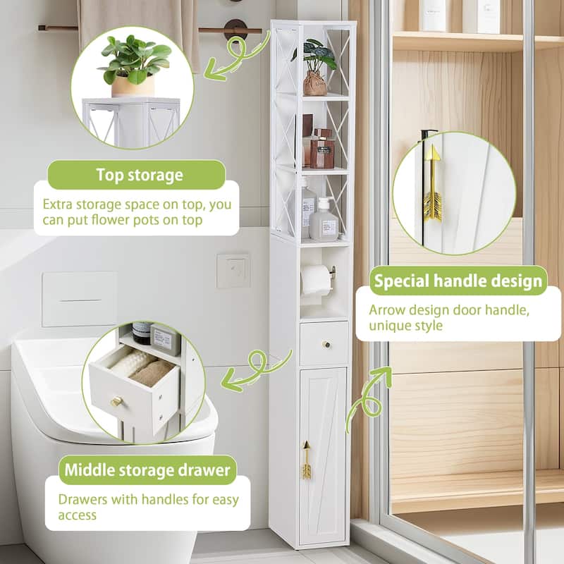 Javlergo Tall Bathroom Cabinet, Narrow Slim Storage Cabinet with Toilet Paper Holder and Drawer For Small Spaces
