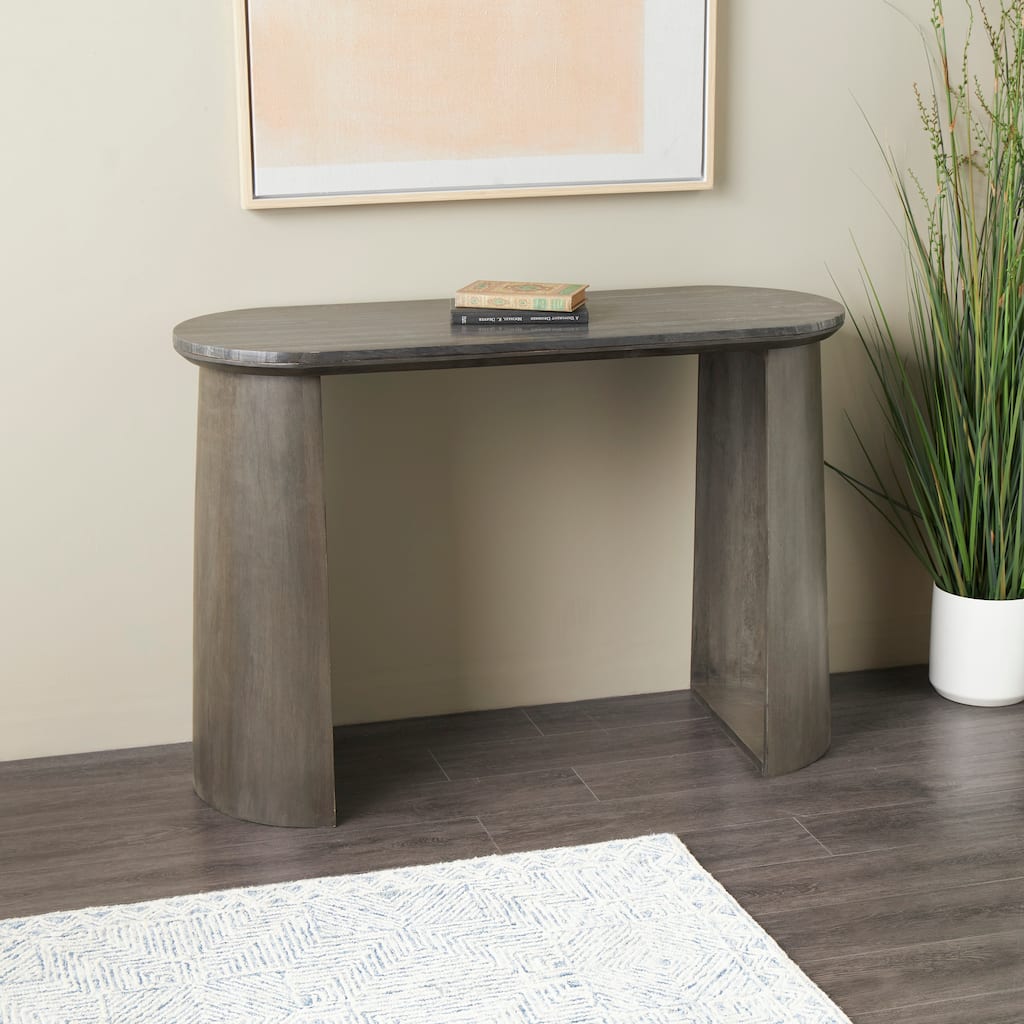 Dark Gray Mango Wood Oval Console Table with Curved Flared Legs