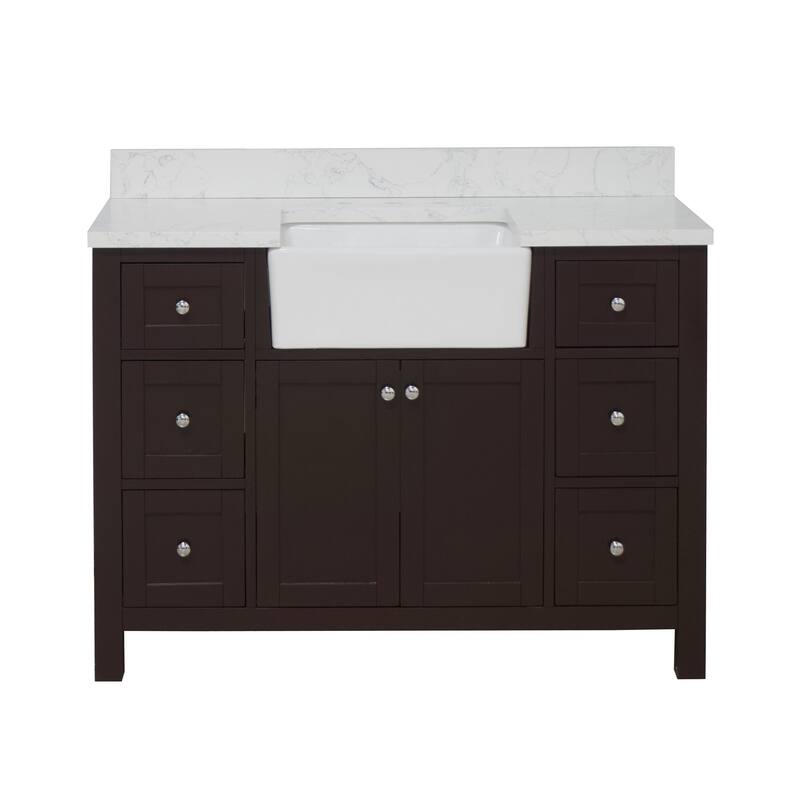KitchenBathCollection Yorkshire 48" Farmhouse Bathroom Vanity with Engineered Marble Top
