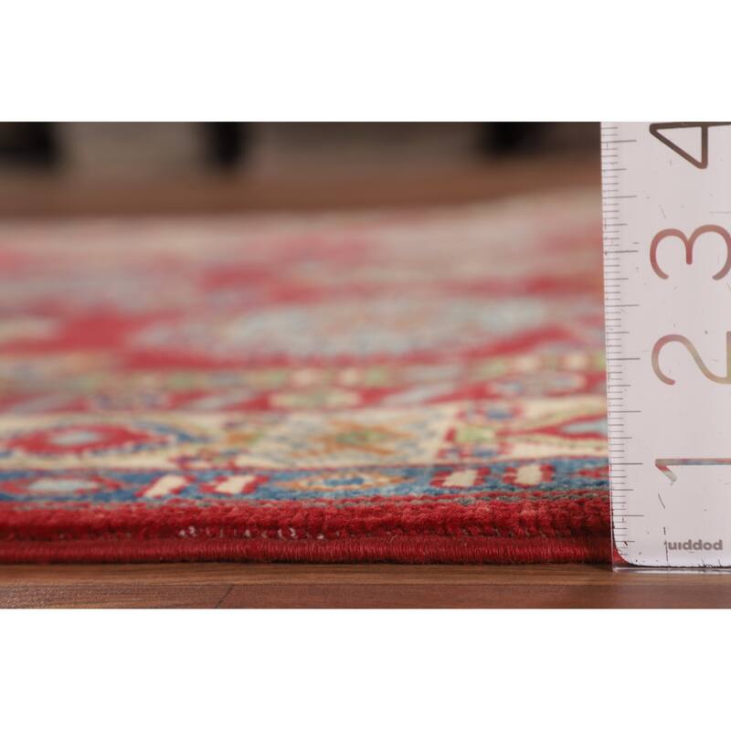 Red Geometric Kazak Area Rug Bedroom Hand-Knotted Wool Carpet - 4'8" x 7'2"