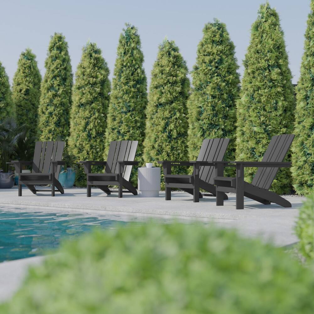 Set of 4 Commercial All-Weather Adirondack Chairs with Cupholders