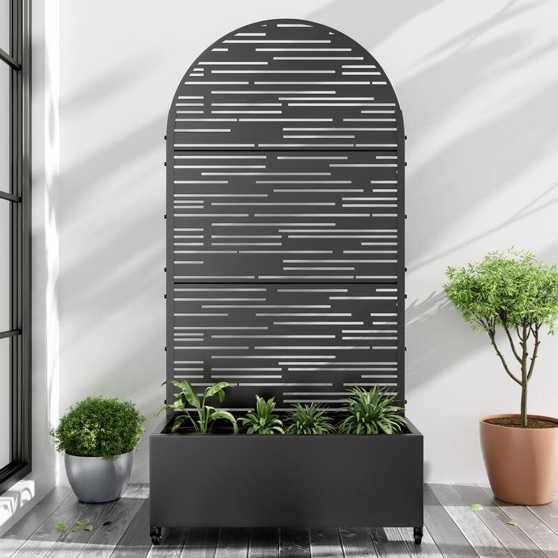 Metal Movable Planter Box with Trellis Privacy Screen Planter Box with Lockable Wheels - Black2