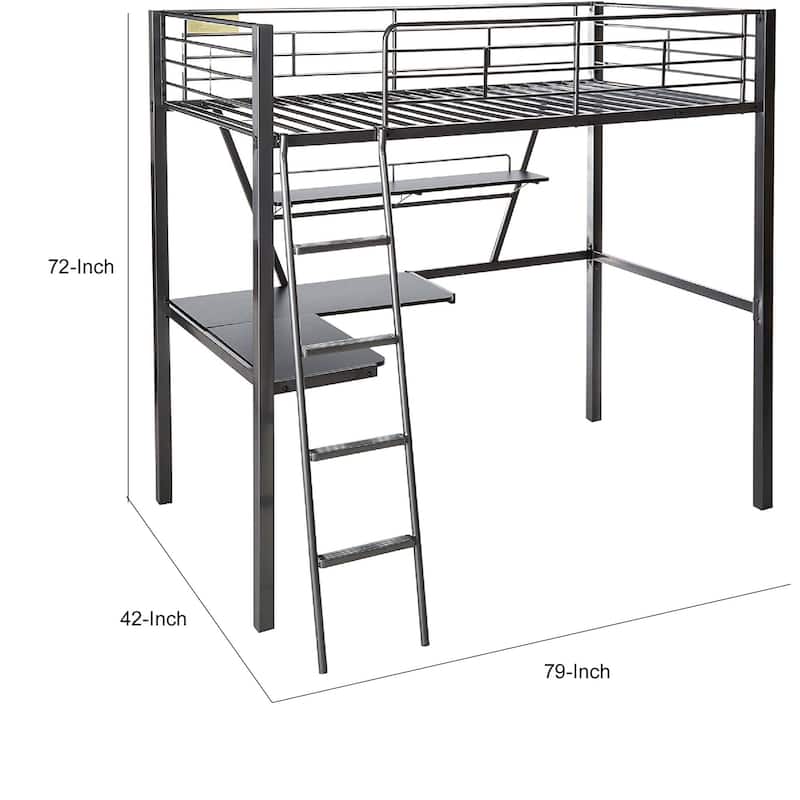 Contemporary Metal Loft Bed with Desk, Black and Silver Size - Twin