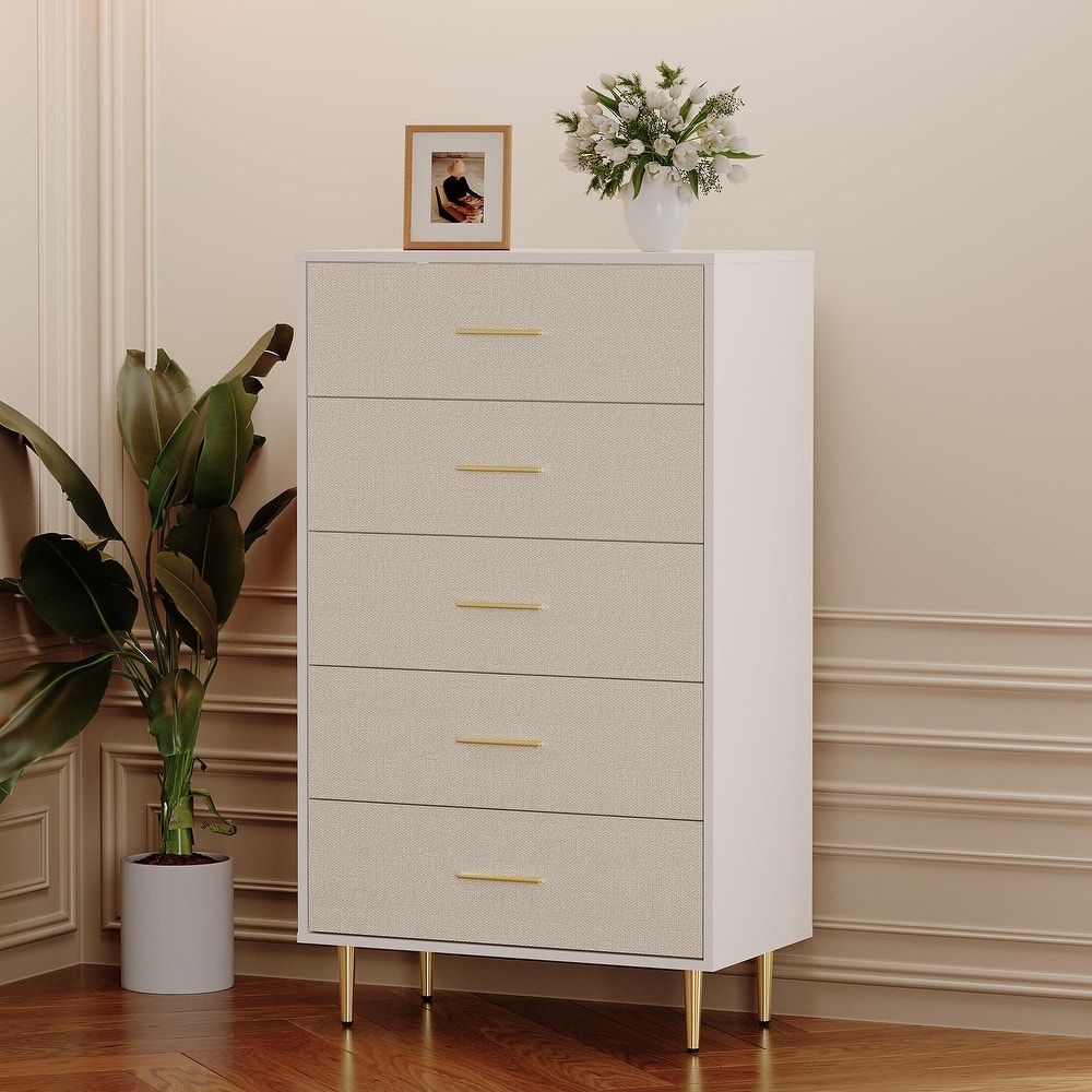 3/5/6/7/8 Drawer Dresser for Bedroom, Modern Wooden Chest of Drawers with Gold Handles
