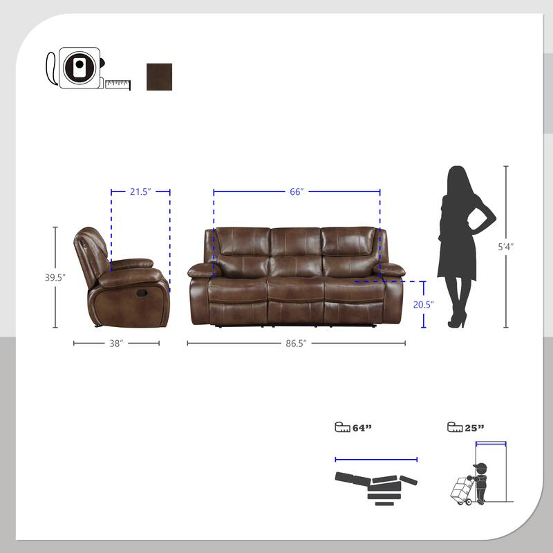 Baron Leather Match Double Reclining Sofa