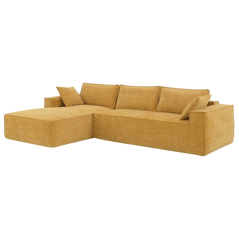 111.5" L-Shaped 4-Seater Modular Sofa with Chaise, 2 Pillows, Wrinkle-Resistant Chenille, and All-Sponge Construction