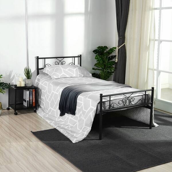 Shop Twin Full Size Easy To Assemble Metal Bed Frame Platform Box