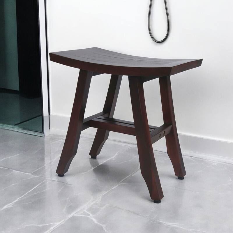 HomeRoots 18" Dark Brown Teak Rectangular Shower Bench