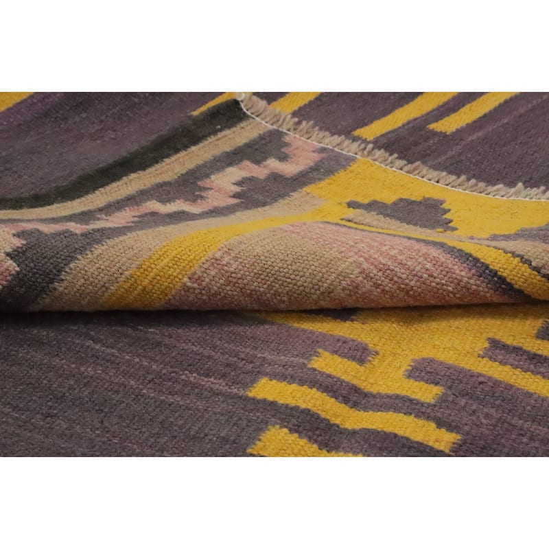 Hand Woven Oriental 100% Wool Carpet Southwestern Tribal Purples Kilim Area Rug - 8' 3'' X 4' 10''