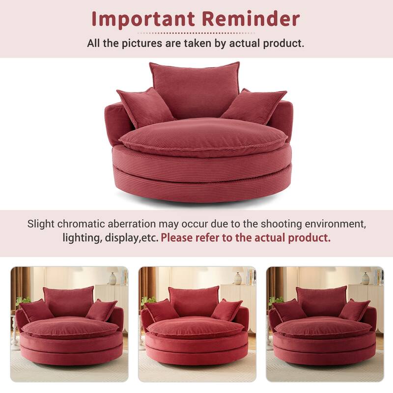 360° Swivel Accent Chair Round Barrel Chair, Living Room Oversized Single Sofa Chair Chaise Lounge Reading Sofa Armchair