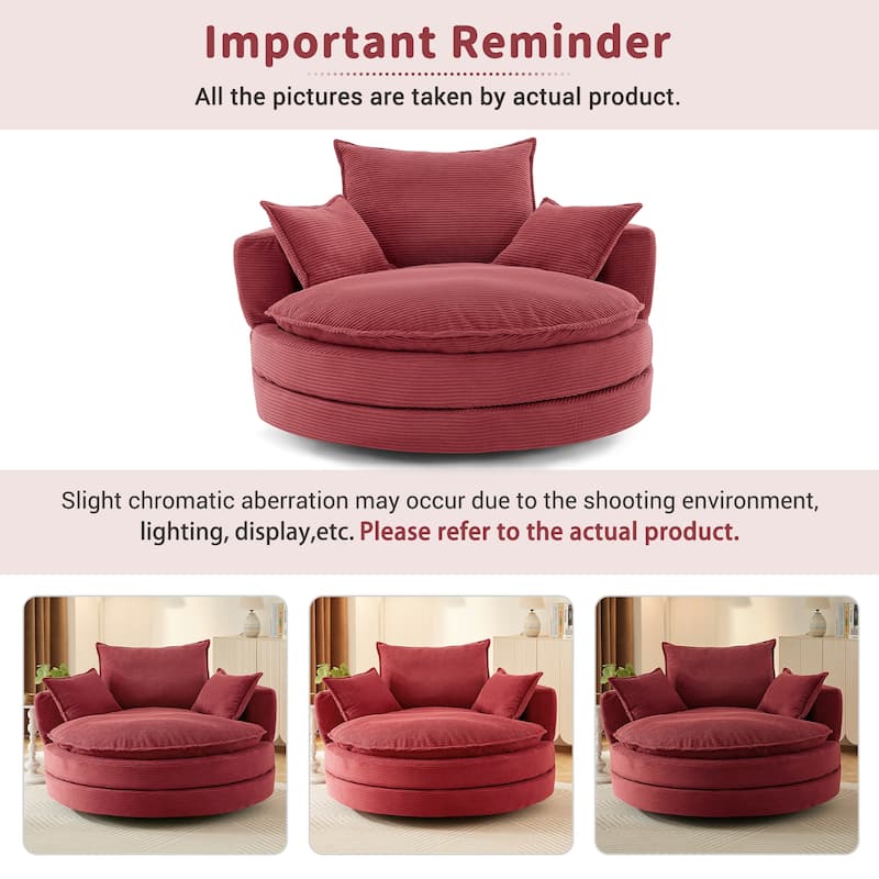 Roomfitters Swivel Barrel Chair with Dual-Layer Cushion and 3 Pillows, Comfy Accent Chair for Home or Office