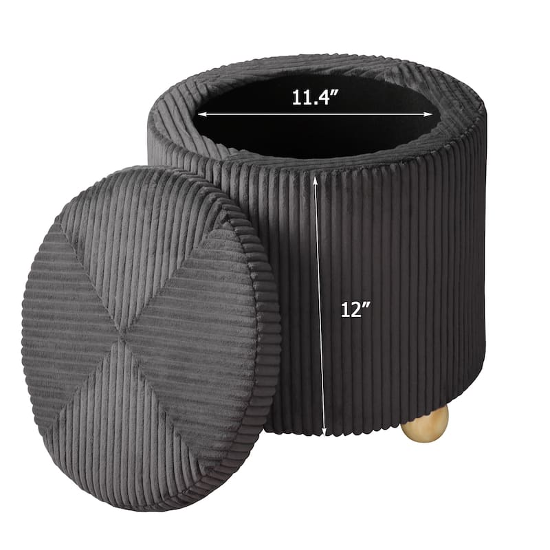 Adeco Round Velvet Storage Ottoman