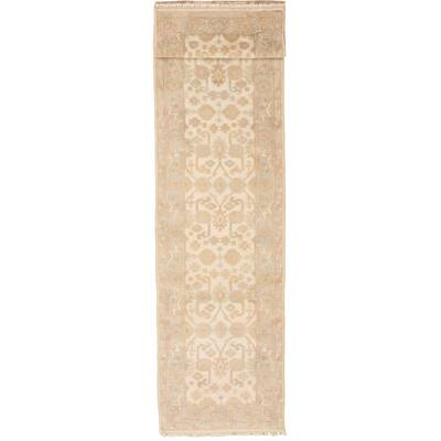 ECARPETGALLERY Hand-knotted Royal Ushak Cream Wool Rug - 2'7 x 17'10