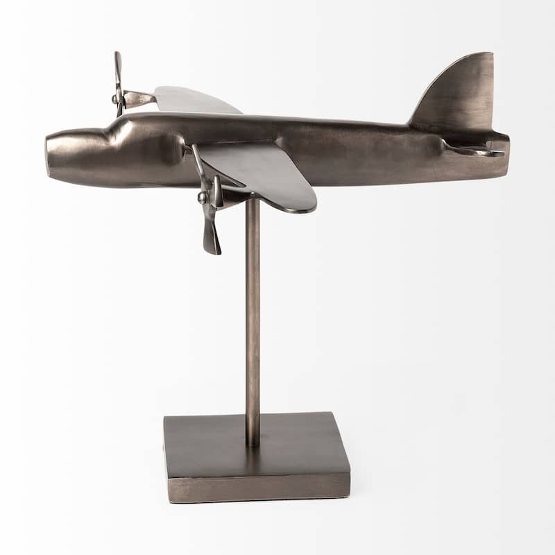 HomeRoots 11" Dark Gray Metal Airplane Bomber Tabletop Sculpture - 16.00 in. x 11.00 in. x 12.00 in.