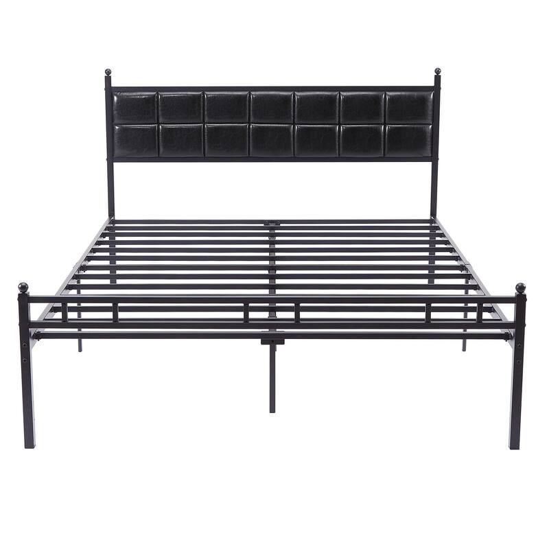 Javlergo Metal Platform Bed Frame with Faux Leather Headboard, Twin/Full/Queen, No Box Spring Needed