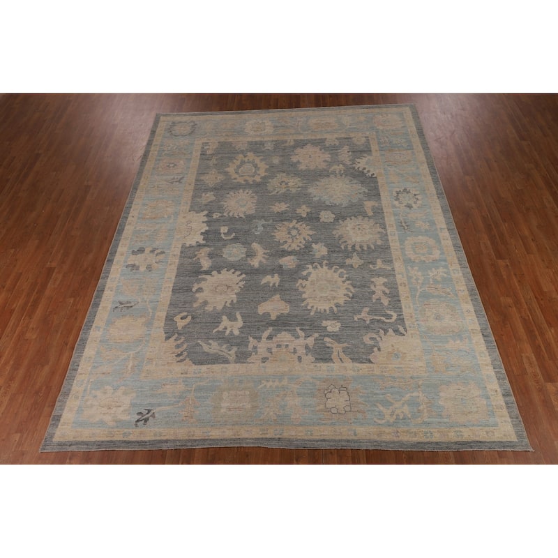Vegetable Dye Floral Oriental Oushak Turkish Rug Handmade Wool Carpet - 9'5"x 11'9"