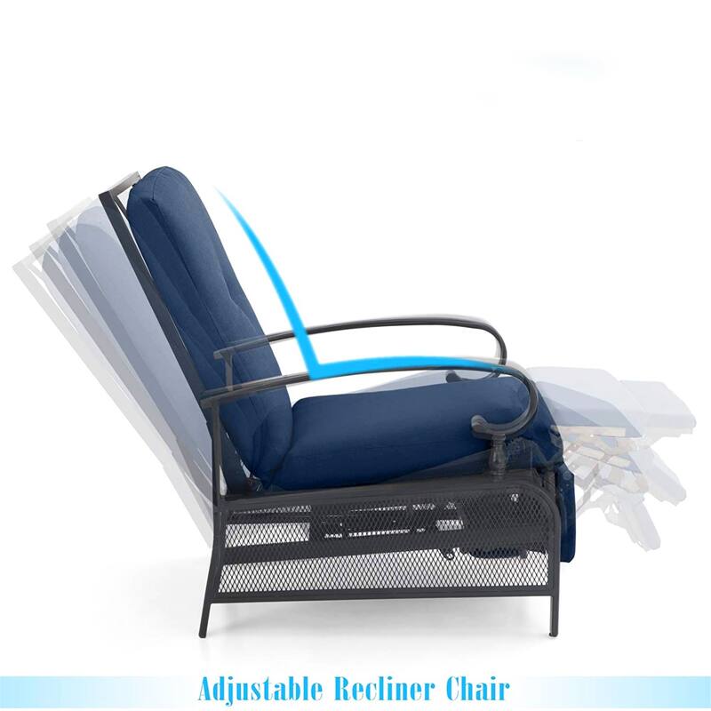 2-Piece Outdoor Bistro Set,1 Patio Metal Adjustable Relaxing Recliner Lounge Chair and 1 Metal Side Table