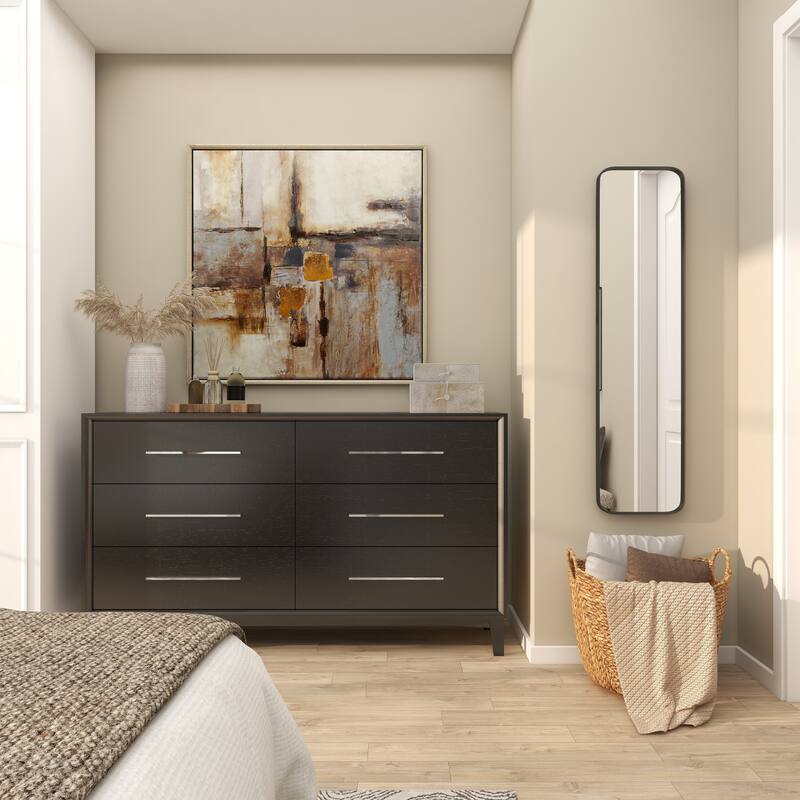 Iron Contemporary Wall Mirror - 12 x 2 x 48