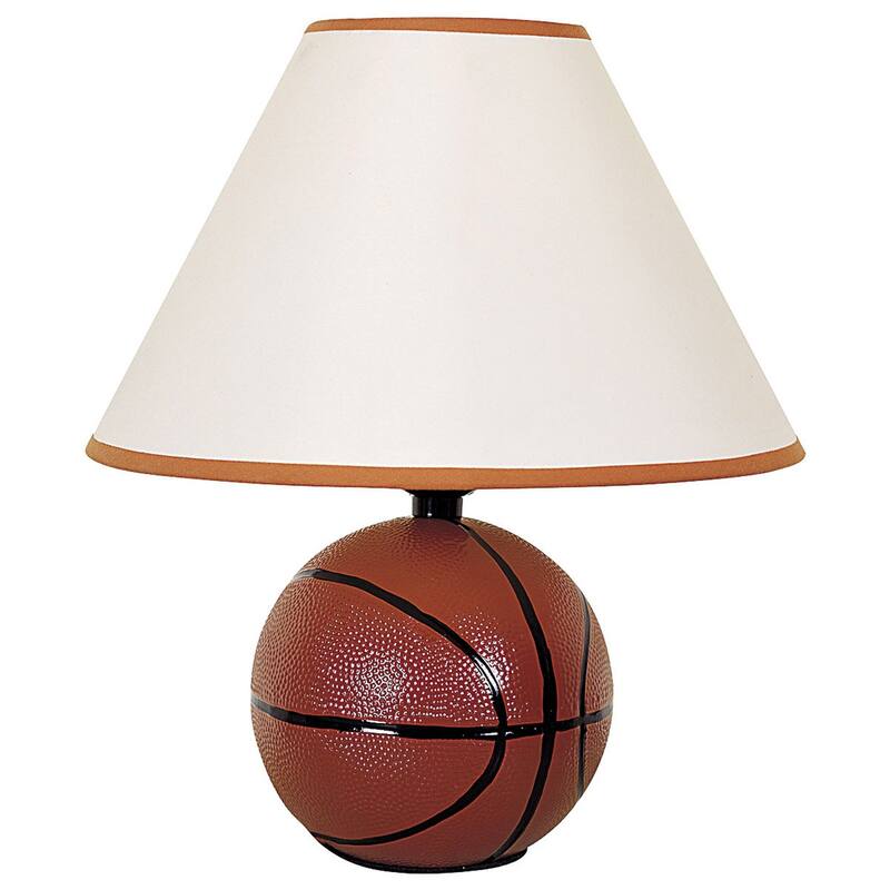 Sports Theme Table Lamp with Ceramic Base and Linen Empire Shade Cord Switch for Kids Room or Teen - Basketball