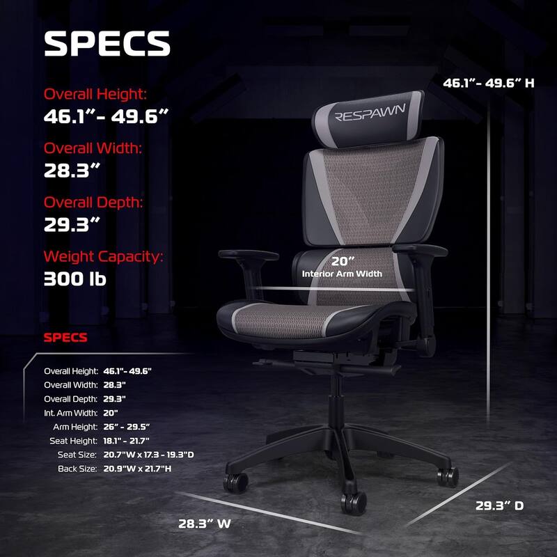 RESPAWN SPECTER Ergonomic Mesh Office Chair, High Back Home PC Computer Desk Gaming Chair