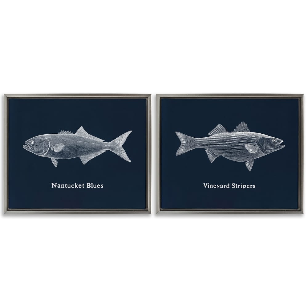 Stupell Harbor Fish Phrases Framed Floater Canvas Wall Art Design By Phillipa Katz (Set of 2)