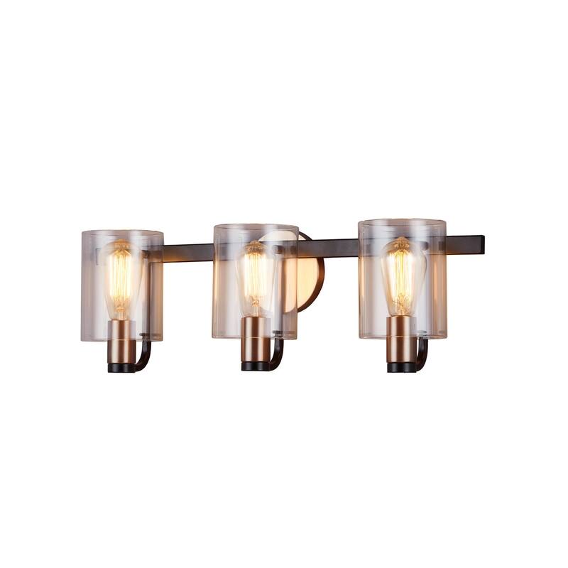 Justice Design Group Poise 3-Light Bath Bar with Brass Accents and Clear Acrylic Shade