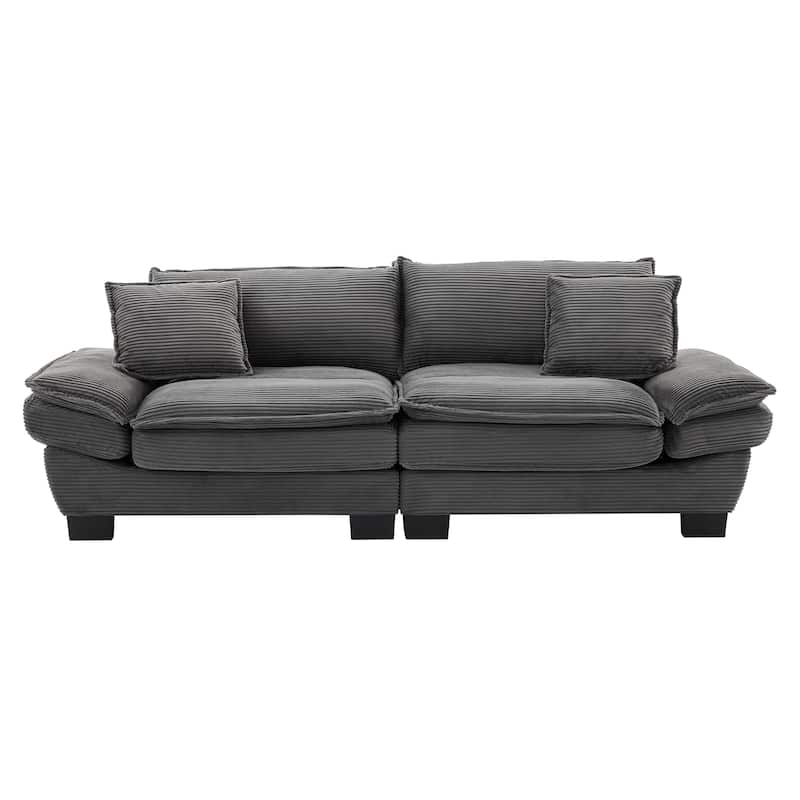 84 Inch Modern Style Sleeper Sofa, Corduroy Upholstered Sofa with Pillows,Deep Seat