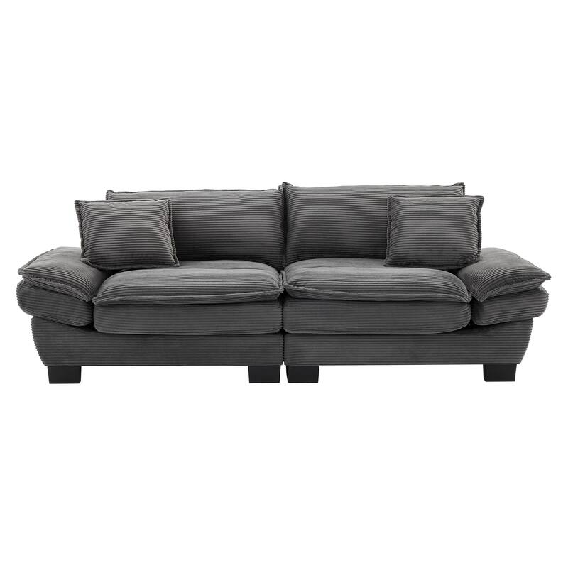 Durable 2-Seater Corduroy Couch with Broad Plastic Legs & Spacious 23-inch Seat - Grey