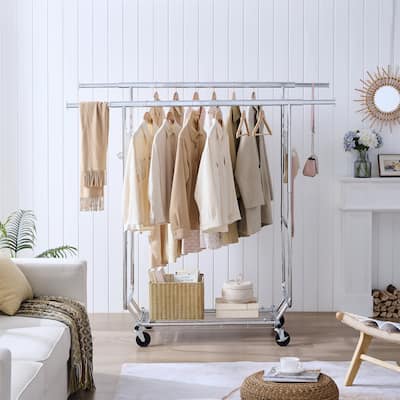 Double Clothing Garment Rack with Shelves