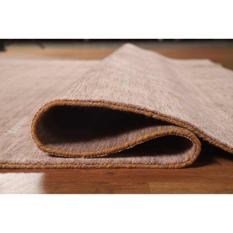 Brown Tribal Gabbeh Indian Area Rug Handmade Wool Carpet - 8'0" x 9'10"