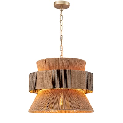 Lennox 4-Light 3-Tier Coastal Chandelier Handwoven Multi Color Shade in Brass Finish - 18 Wide