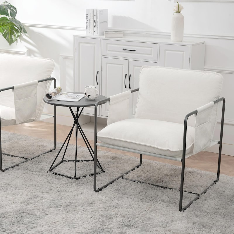 Iron Frame Accent Chair with High Armrest Design
