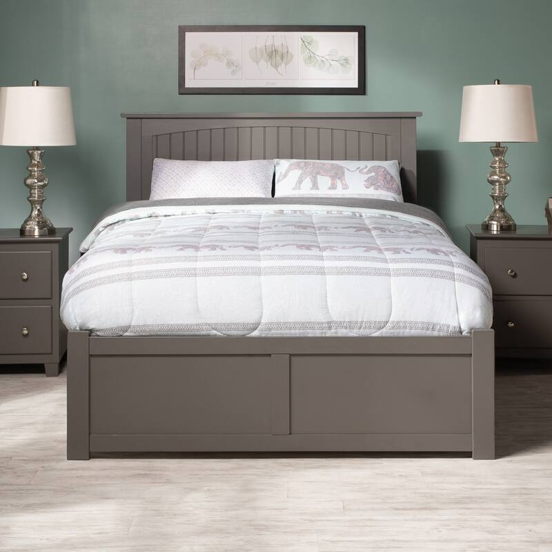 Nantucket King Solid Wood Platform Bed with Footboard & Twin XL Trundle in Grey
