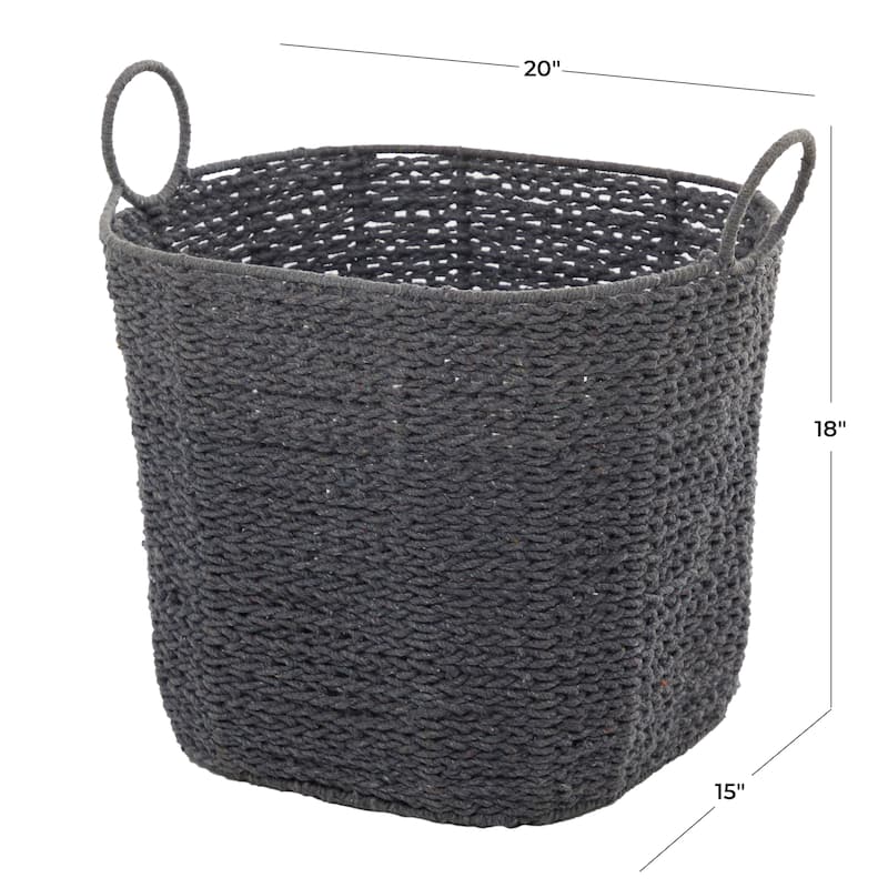 CosmoLiving by Cosmopolitan Cotton Fabric Handmade Storage Basket with Handles - White, Gray, Multi Colored