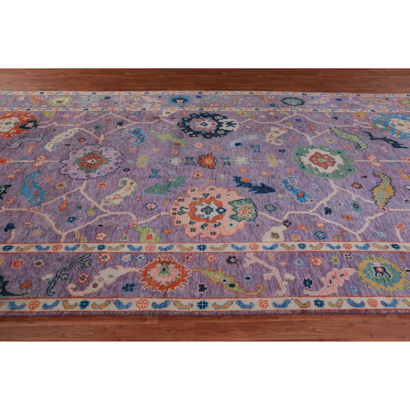 Hand Knotted Oriental 100% Wool Carpet Transitional All-Over Purples Oushak Area Rug - 15' 10'' X 7' 11''
