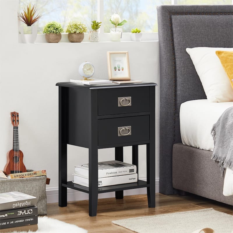 VECELO Modern Nightstands with 2-Drawers and Storage Shelf (Set of 2)