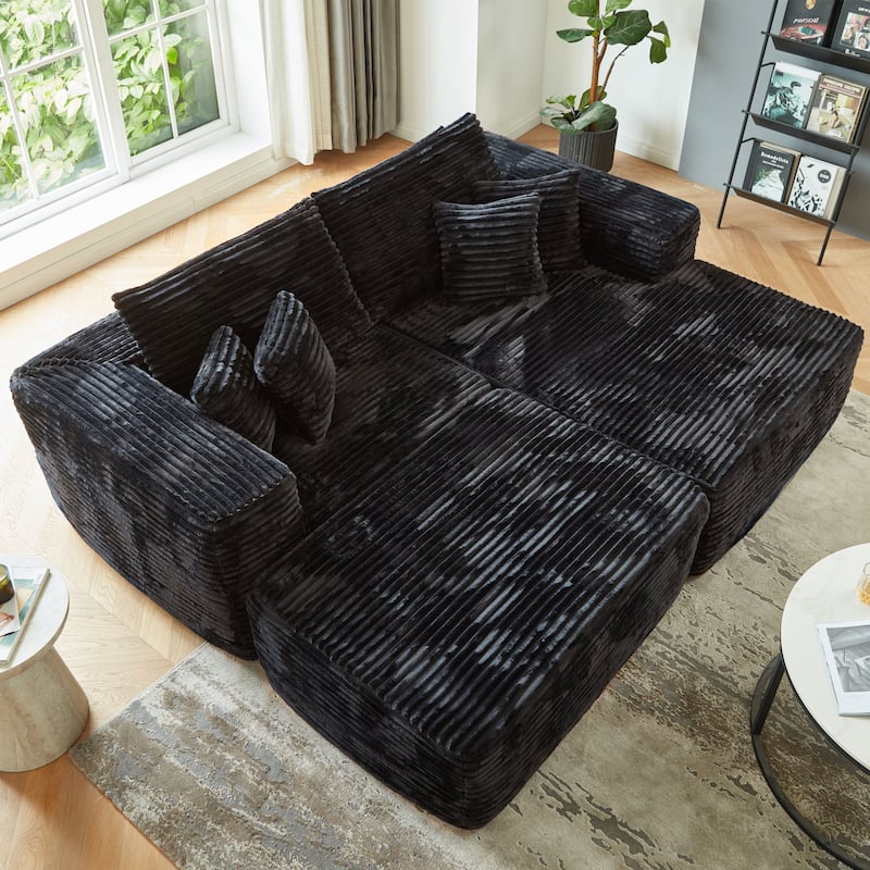 HOOOWOOO Modern Plush Sectional Sofa L-shaped Couch with Removable Ottoman - Black