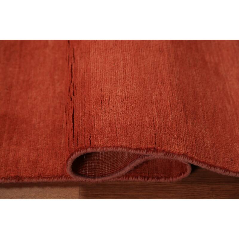 Orange Gabbeh Modern Rug Hand-Knotted Solid Wool Carpet - 3'2" x 4'11"