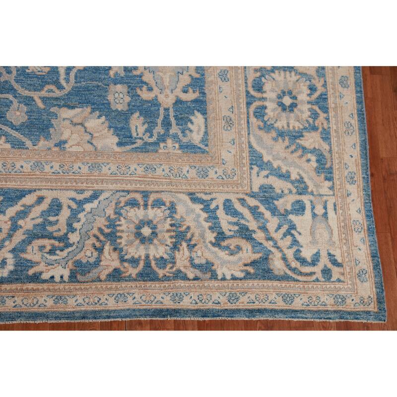 Hand Knotted Oriental 100% Wool Carpet Transitional All-Over Navy Blue & Blues Oushak Area Rug - 13' 11'' X 10' 1''