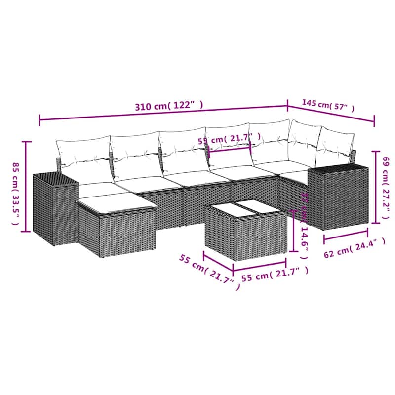 vidaXL 7 Piece Patio Sofa Set with Cushions Black Poly Rattan