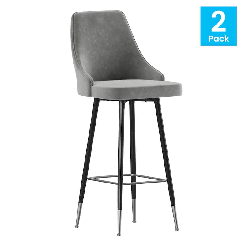 Commercial LeatherSoft Bar Height Stool with Metal Feet & Footrests - 2 Pack - 18.5"W x 20"D x 43.25"H