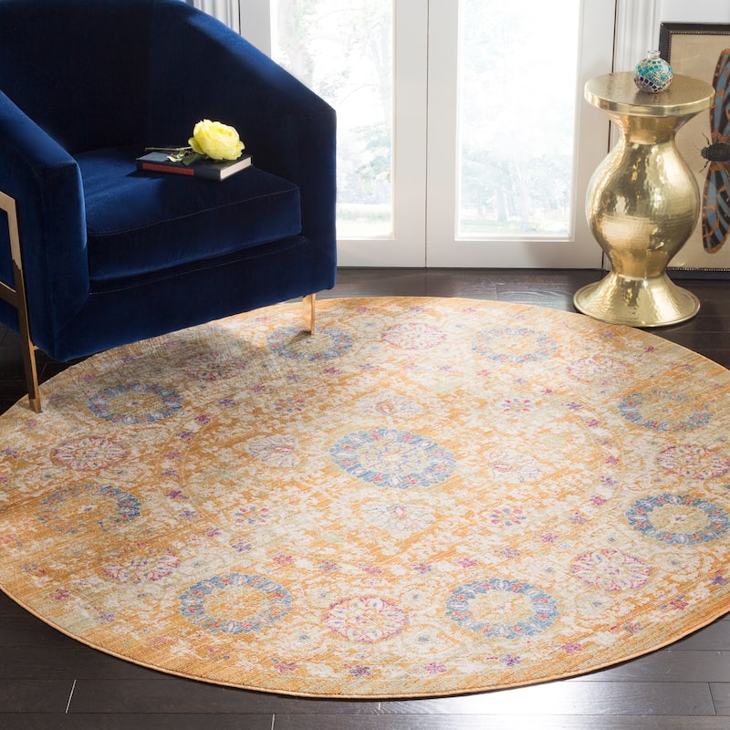 SAFAVIEH Sutton Inga Boho Oriental Polyester Rug - 6' Round - Gold/Ivory